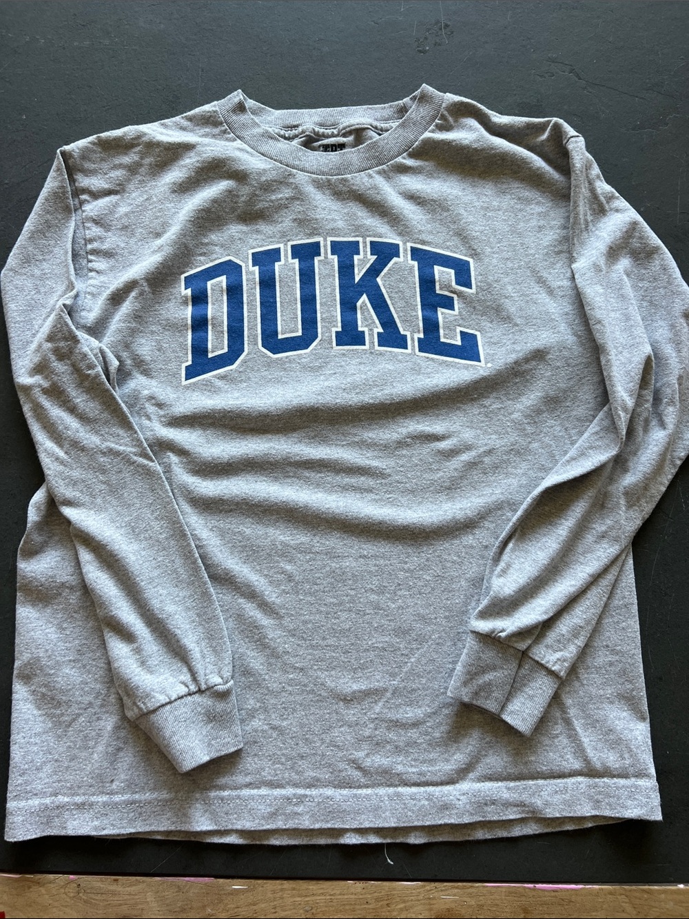 Duke Grey Long Sleeve Crewneck Tee - Blue Logo